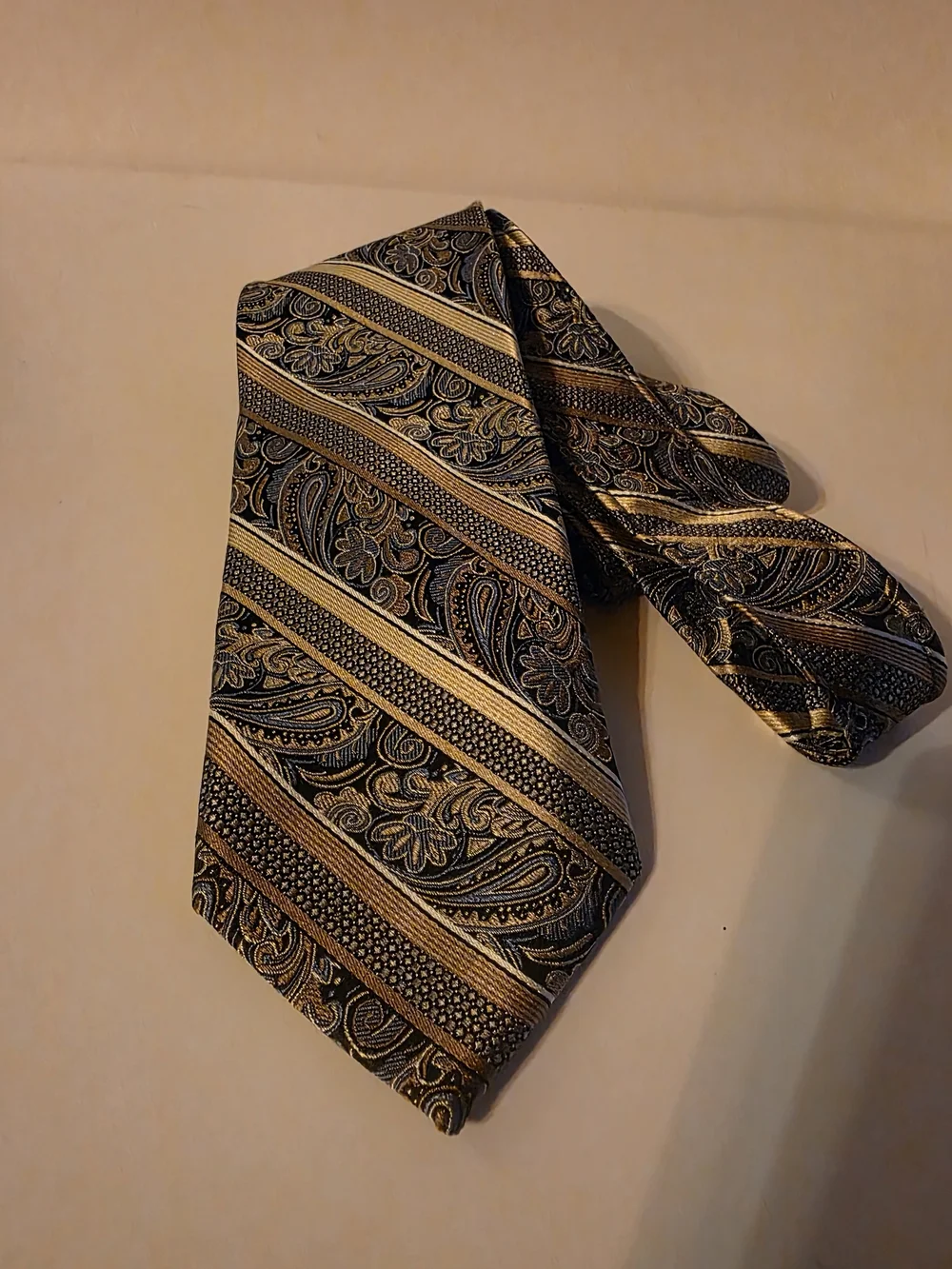 Classic Striped Paisley Men's Tie in Blue and Gold